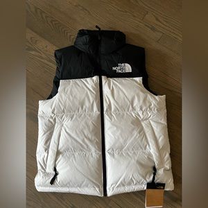North Face white/black puffer vest